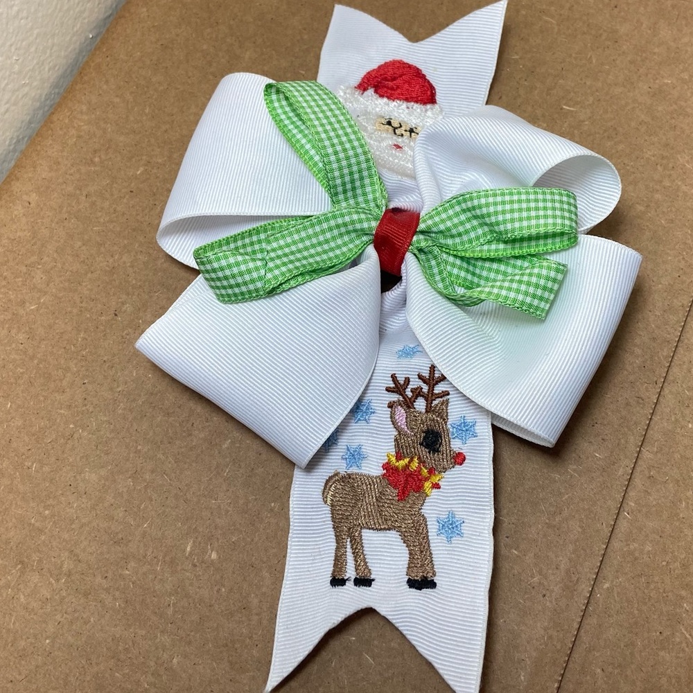 🎄Christmas Santa Embroidered Hair Bow🎉